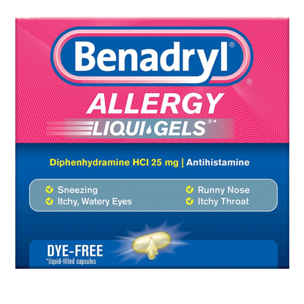BENADRYL Allergy Antihistamine Dye-Free LIQUI-GELS with Diphenhydramine HCl 25 mg