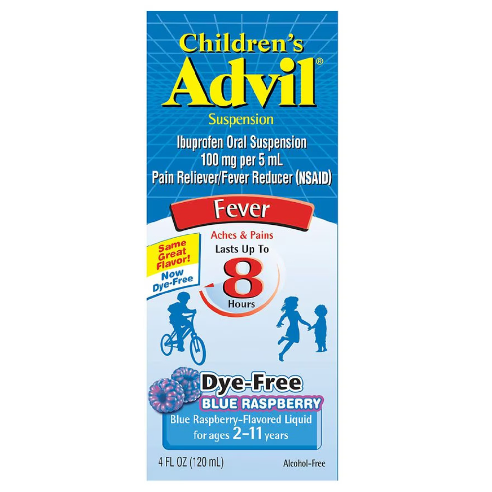 Advil Suspensión para niños sin colorantes sabor frambuesa azul