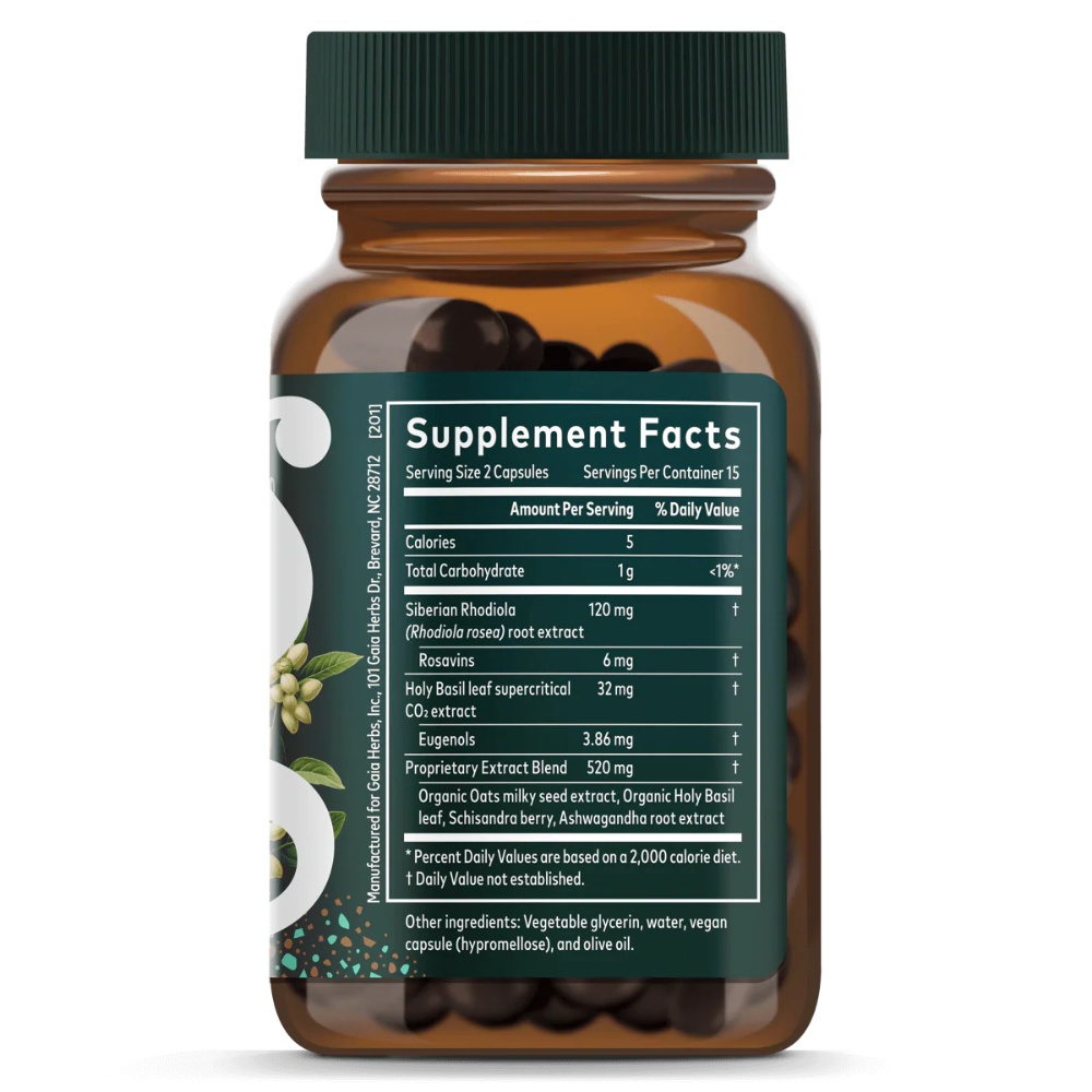 Respuesta al estrés con Rhodiola, Ashwagandha y Albahaca Sagrada