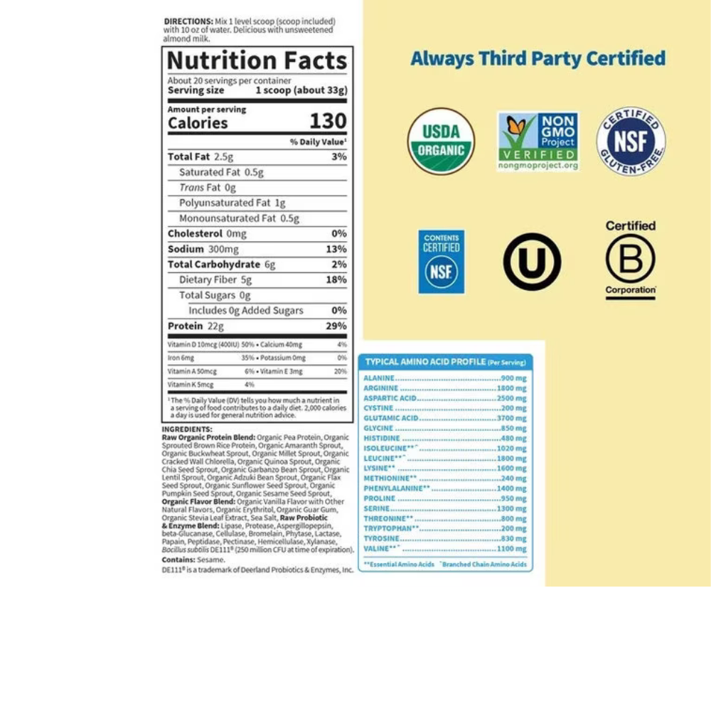 Raw Organic Protein Powder Vanilla