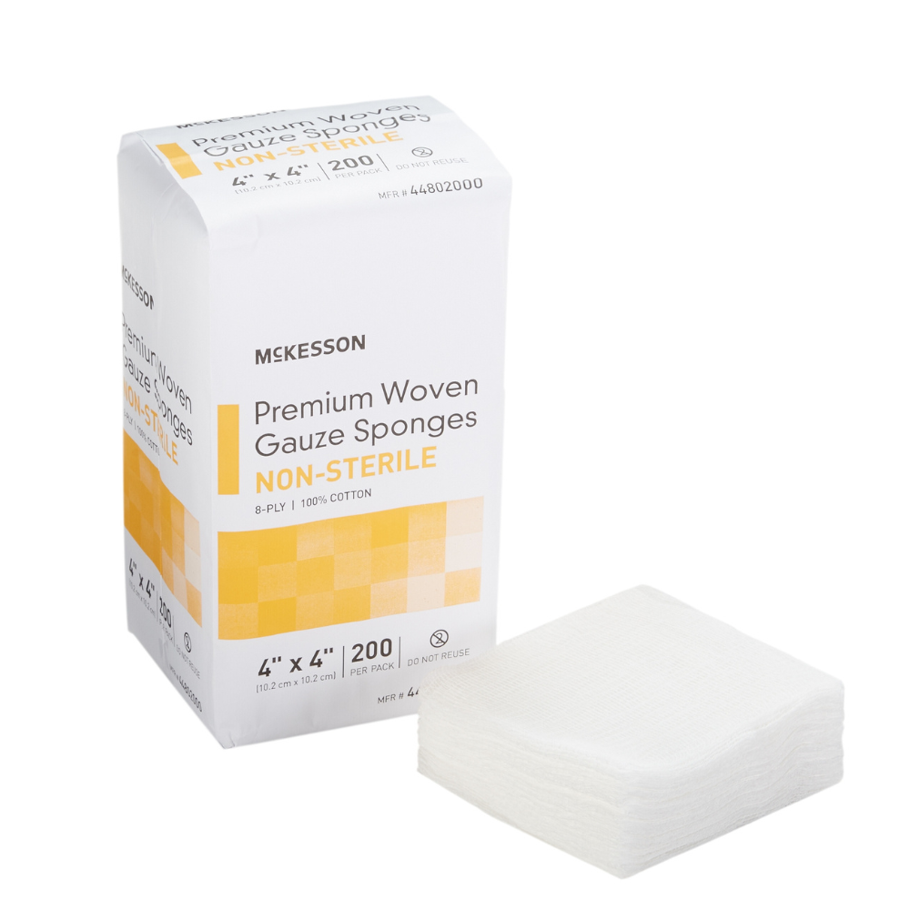 Esponja de gasa McKesson de 4 x 4 pulgadas, 8 capas, no estéril, 200 por paquete