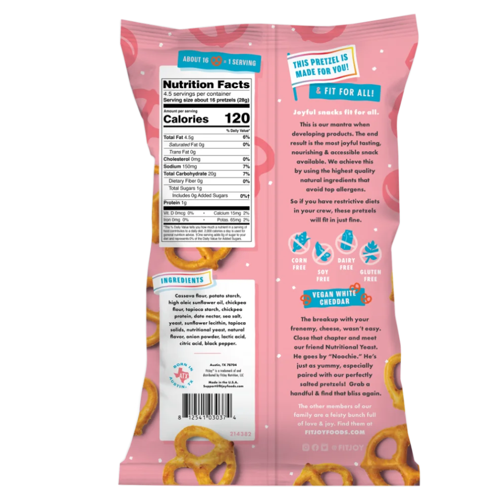 Pretzels de queso cheddar blanco sin cereales FitJoy