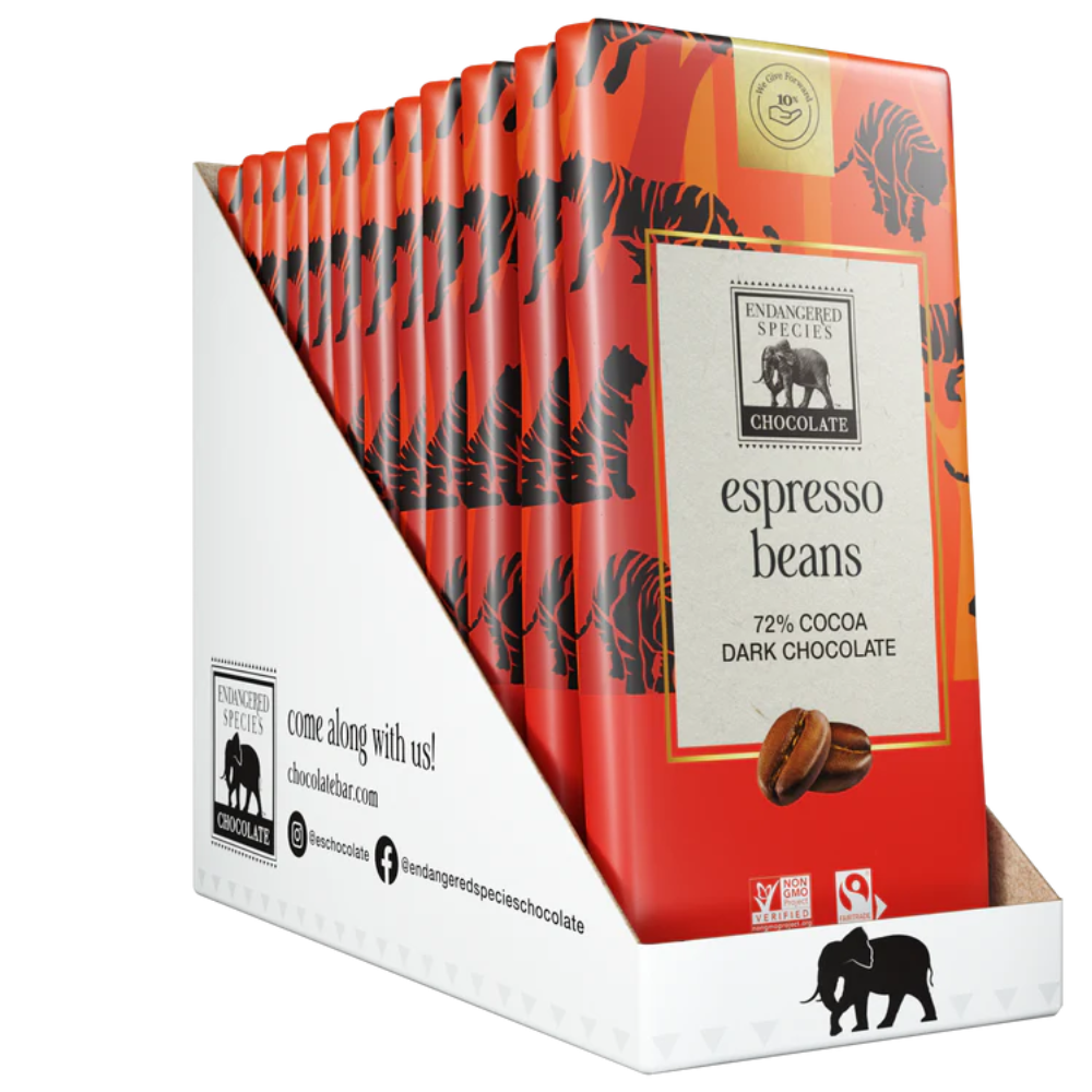 granos de café espresso + chocolate negro 72%