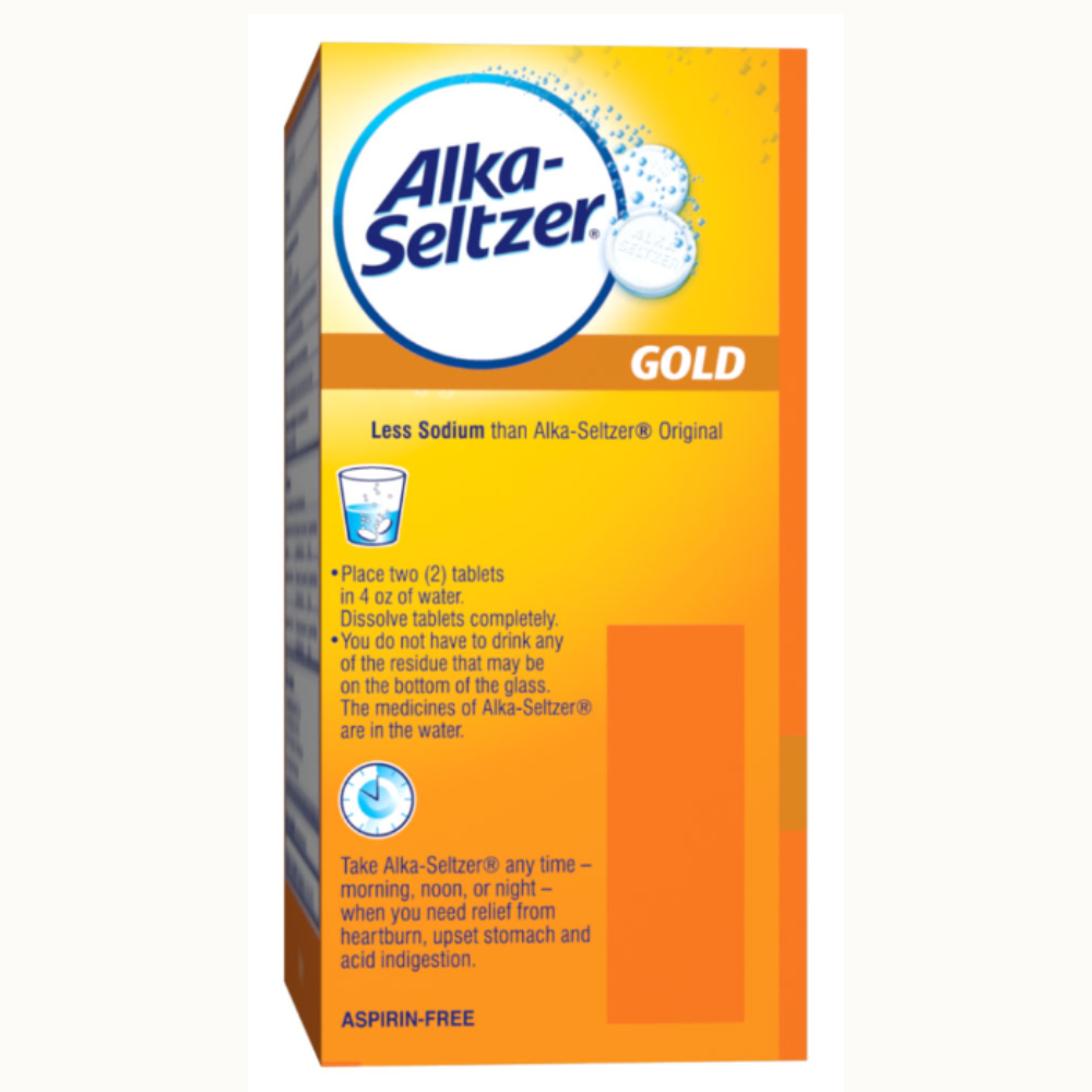 Alka-Seltzer Gold Tabletas Efervescentes Sin Aspirina para el Alivio de la Acidez Estomacal