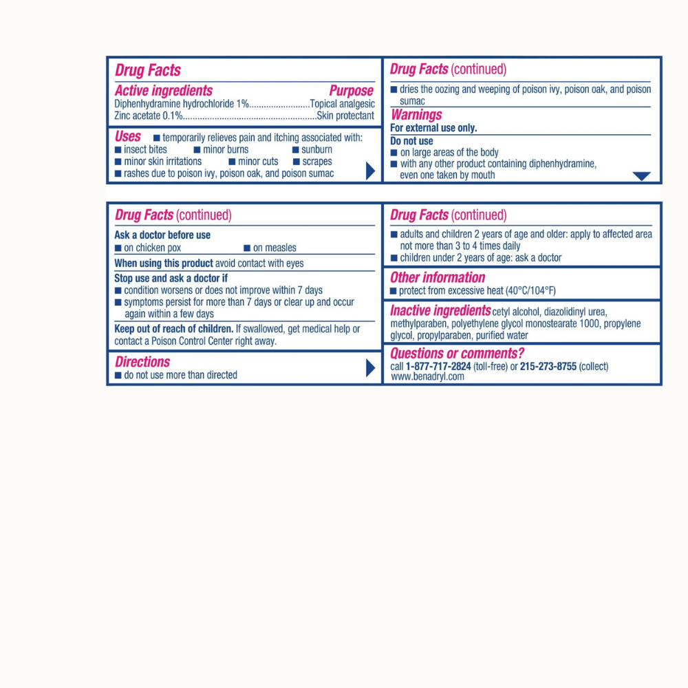 Original Strength BENADRYL Itch Stopping Cream Topical Analgesic for Skin Relief