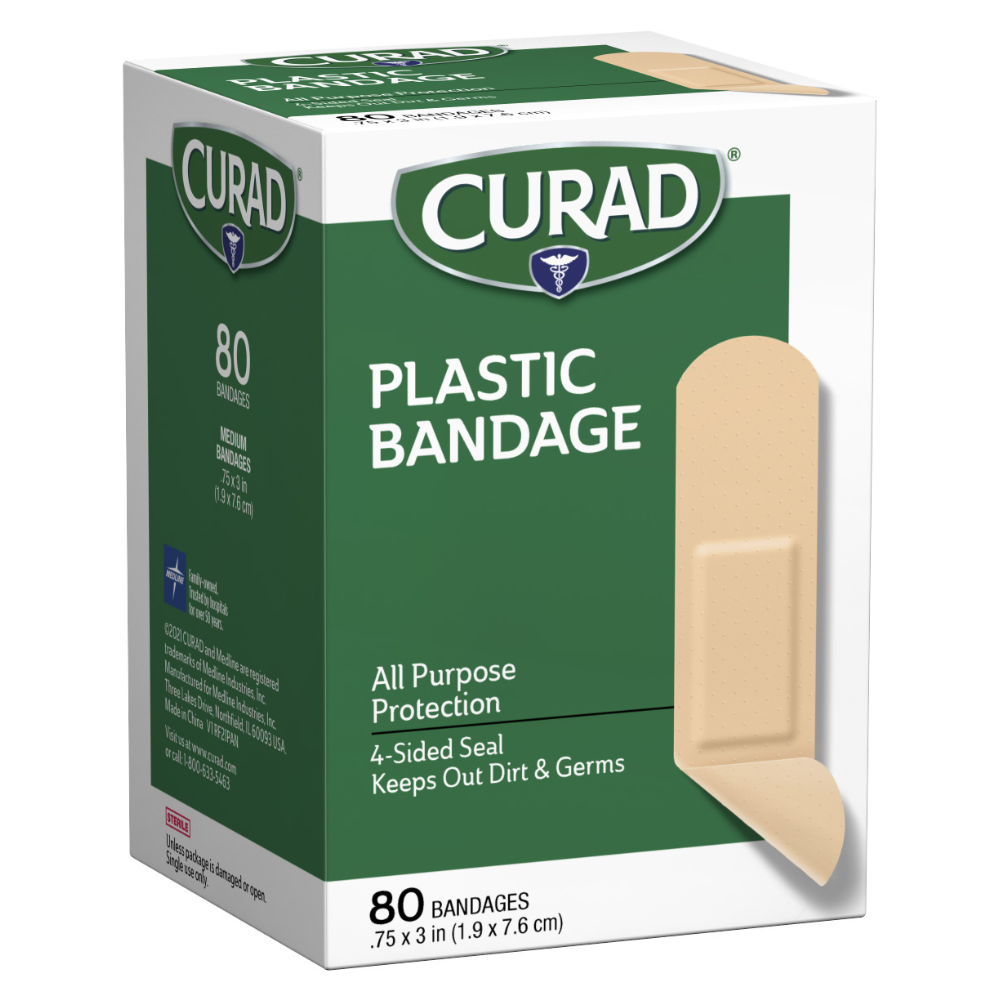 Plastic Strip Bandages, .75″ x 3″, 80 count