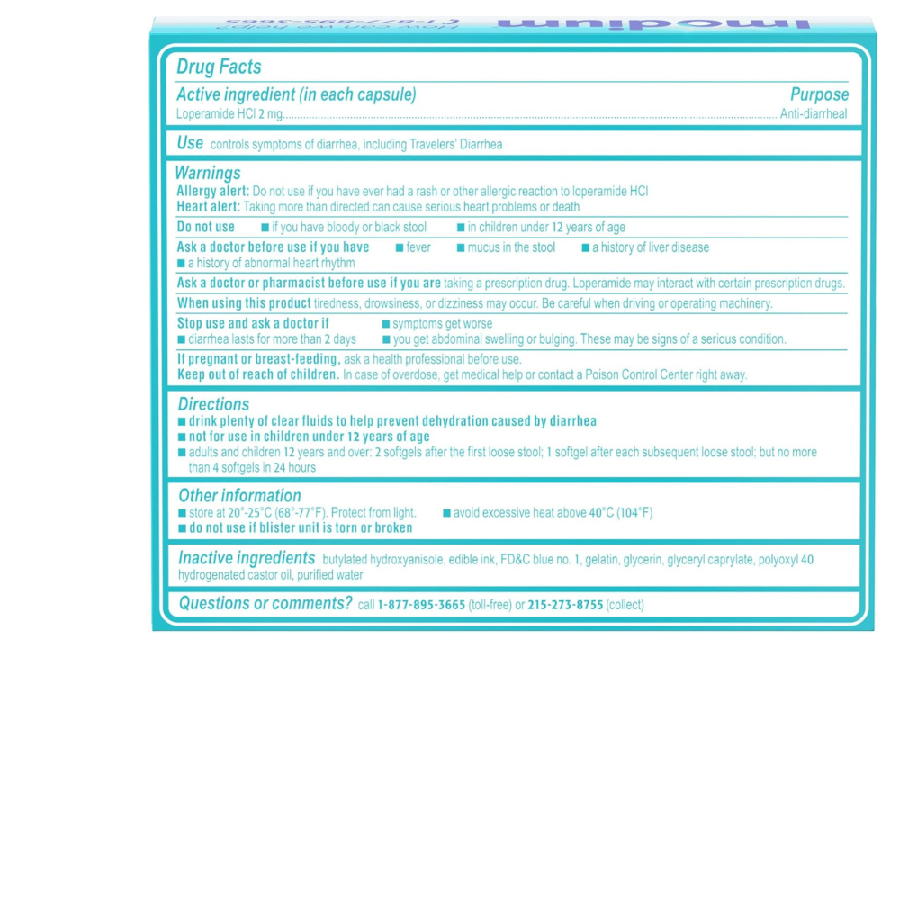 IMODIUM A-D Anti-Diarrheal Medicine Softgels with 2mg Loperamide HCl