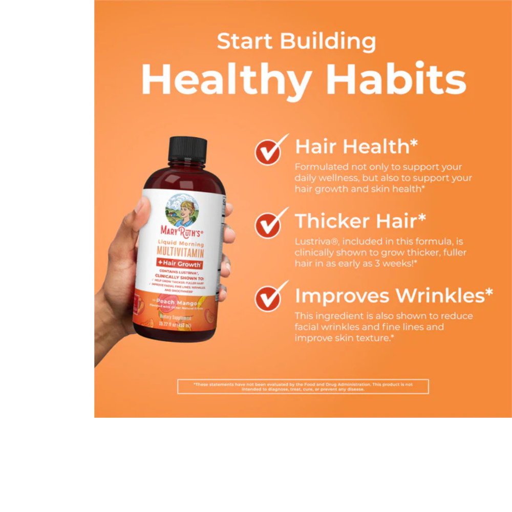 MULTIVITAMÍNICO LÍQUIDO MAÑANERO + CRECIMIENTO DEL CABELLO MELOCOTÓN MANGO