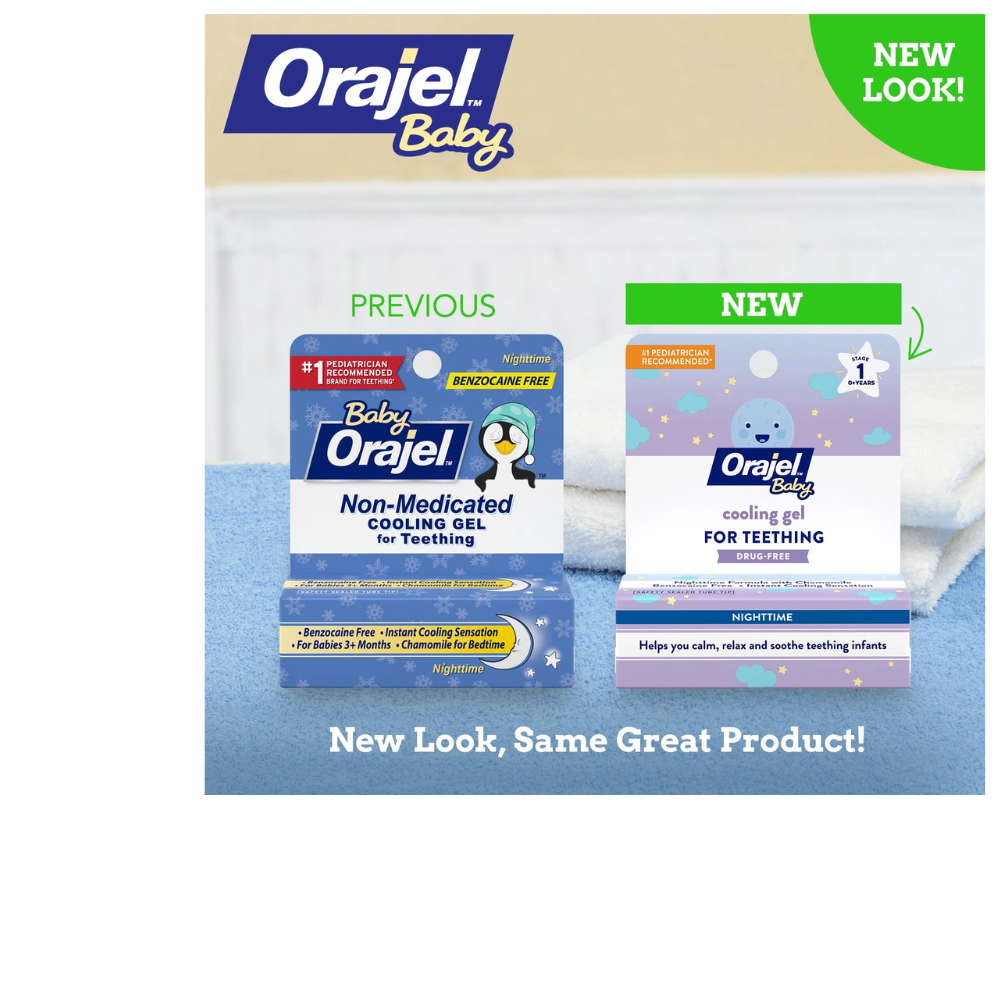 Gel refrescante Orajel Baby para la dentición nocturna, sin medicamentos