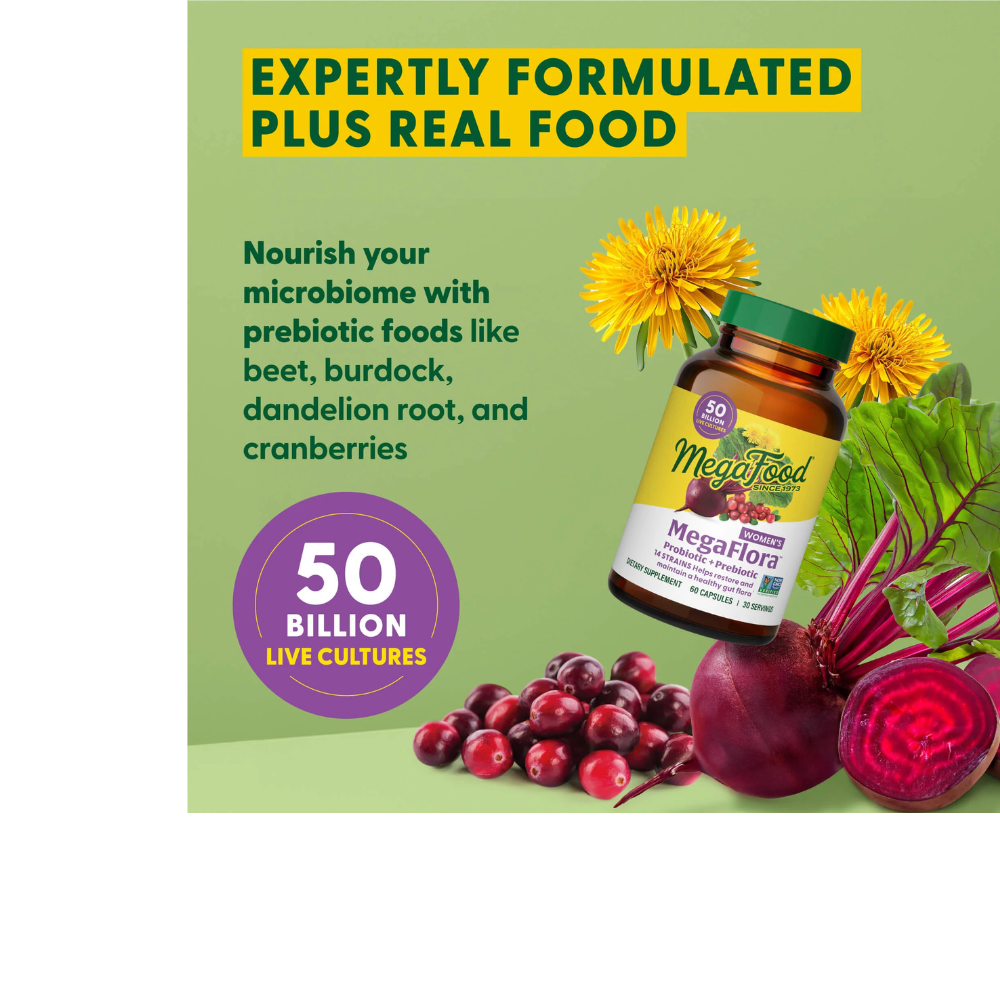 MegaFlora Women's Probiotic + Prebiotic - 14 Strains - 50 Billion live cultures