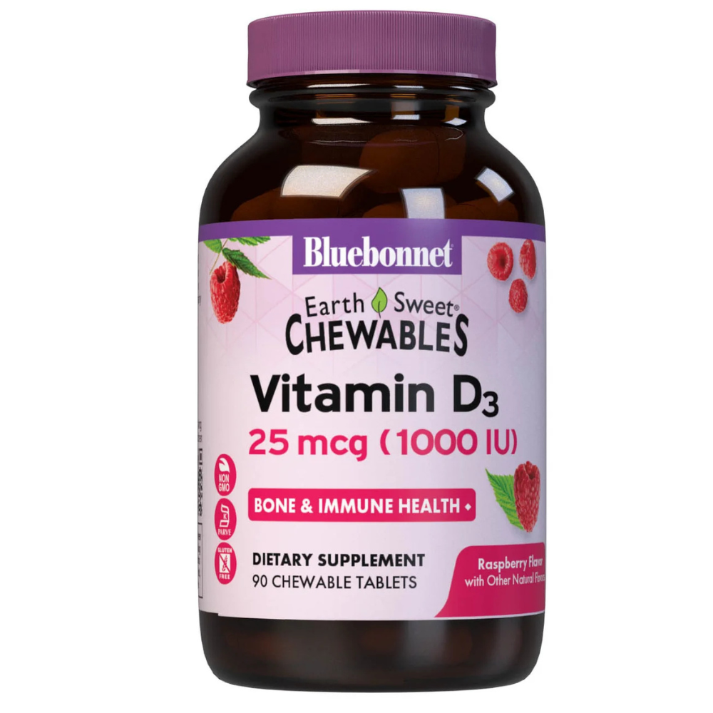 EARTHSWEET CHEWABLES VITAMIN D3 1000 IU - Raspberry Flavor