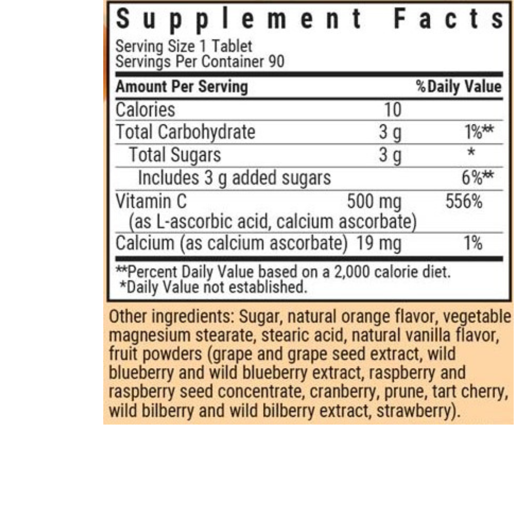 EARTHSWEET MASTICABLES VITAMINA C-500 mg, Sabor Naranja