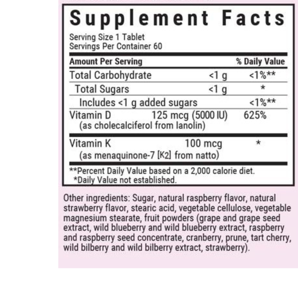 Vitamina D3 y K2 EarthSweet Masticables - Sabor Frambuesa