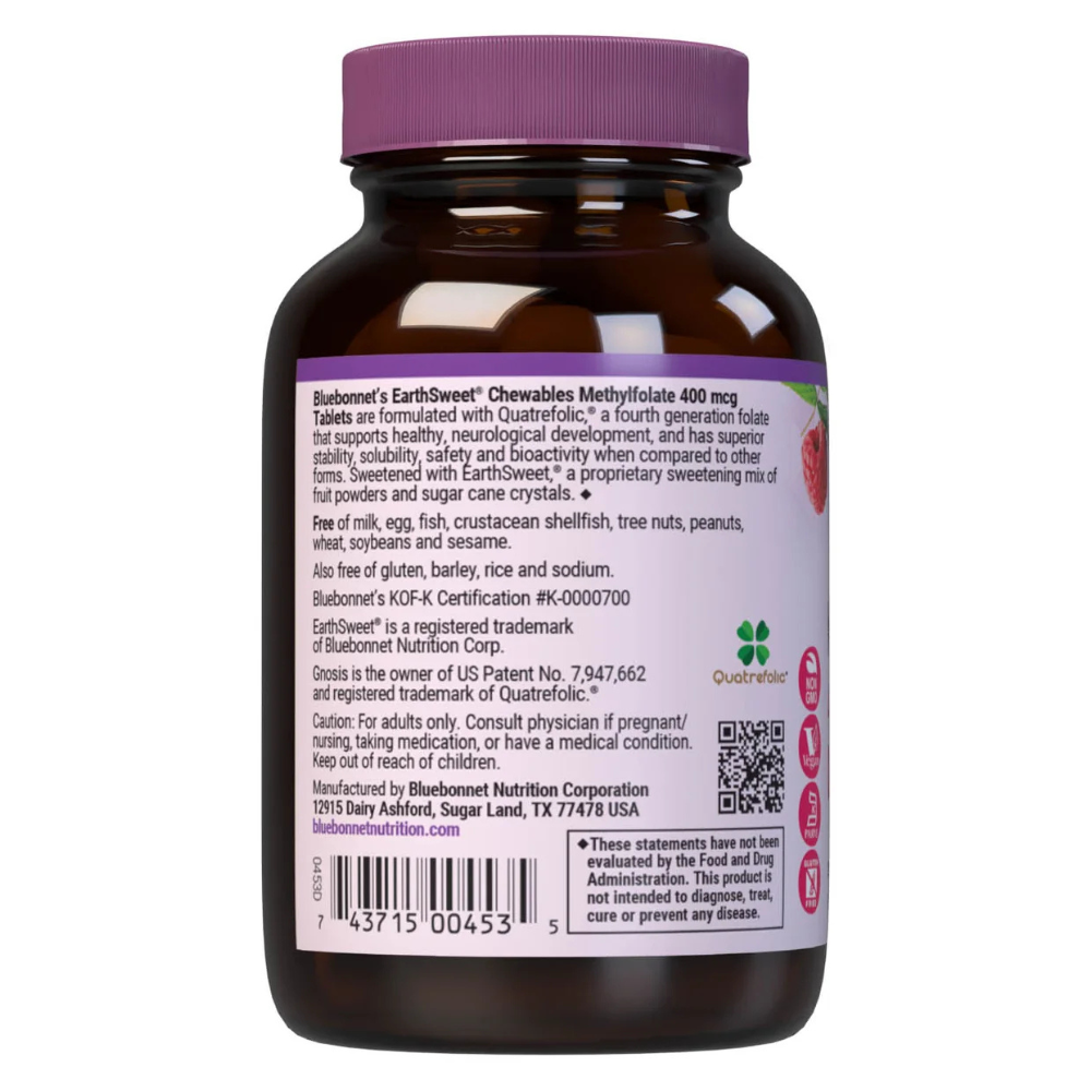 EARTHSWEET CHEWABLES CELULAR ACTIVO METILFOLATO 400 mcg - Sabor Frambuesa