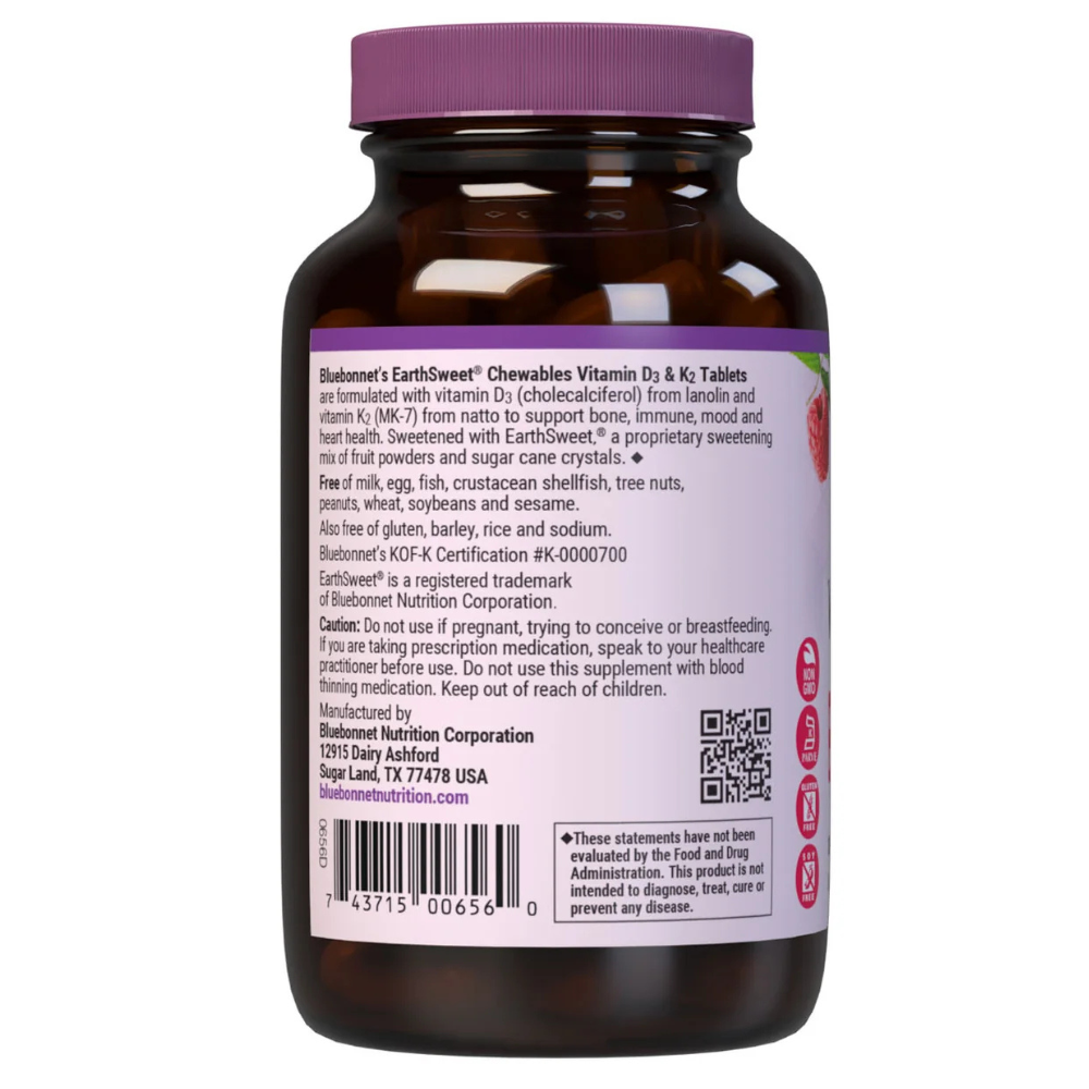 Vitamina D3 y K2 EarthSweet Masticables - Sabor Frambuesa