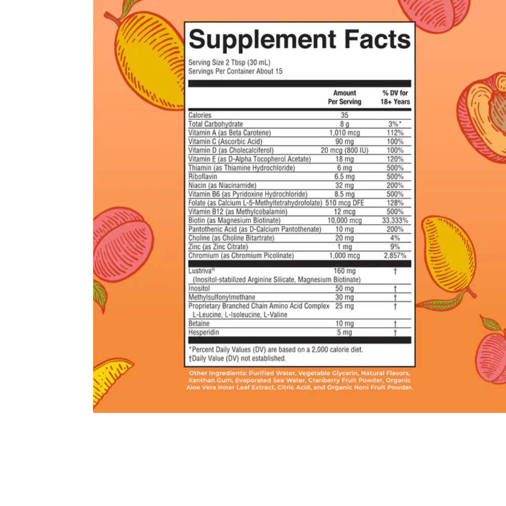 MULTIVITAMÍNICO LÍQUIDO MAÑANERO + CRECIMIENTO DEL CABELLO MELOCOTÓN MANGO